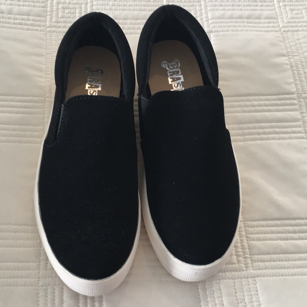 Black faux suede slip-on shoes